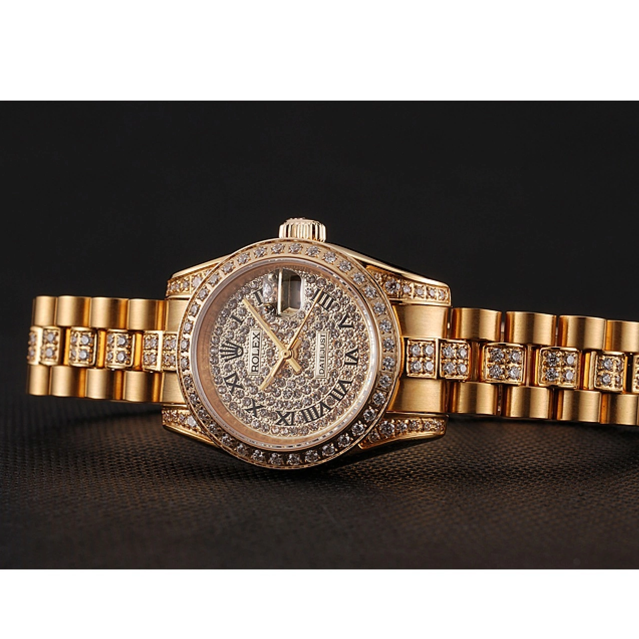 AAA Replica Watches Bracelet Diamond Dial 1453955 Swiss DayJust Pave Rolex Gold Diamond 0825